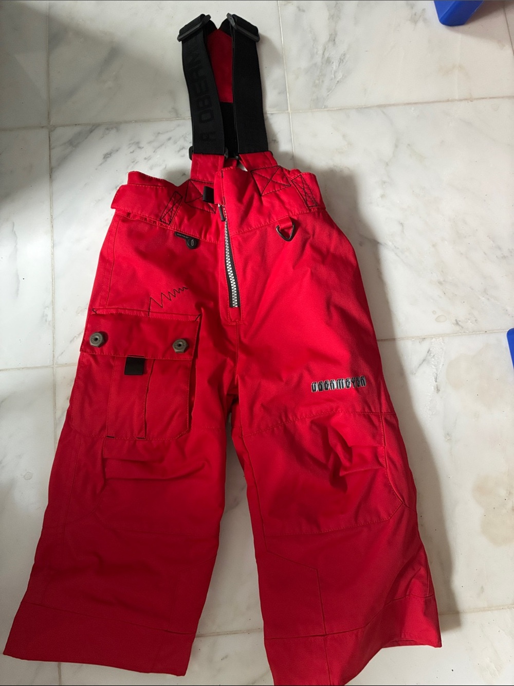 Obermeyer Bright Red Kids Ski Bib Pants with Black Adjustable Suspenders